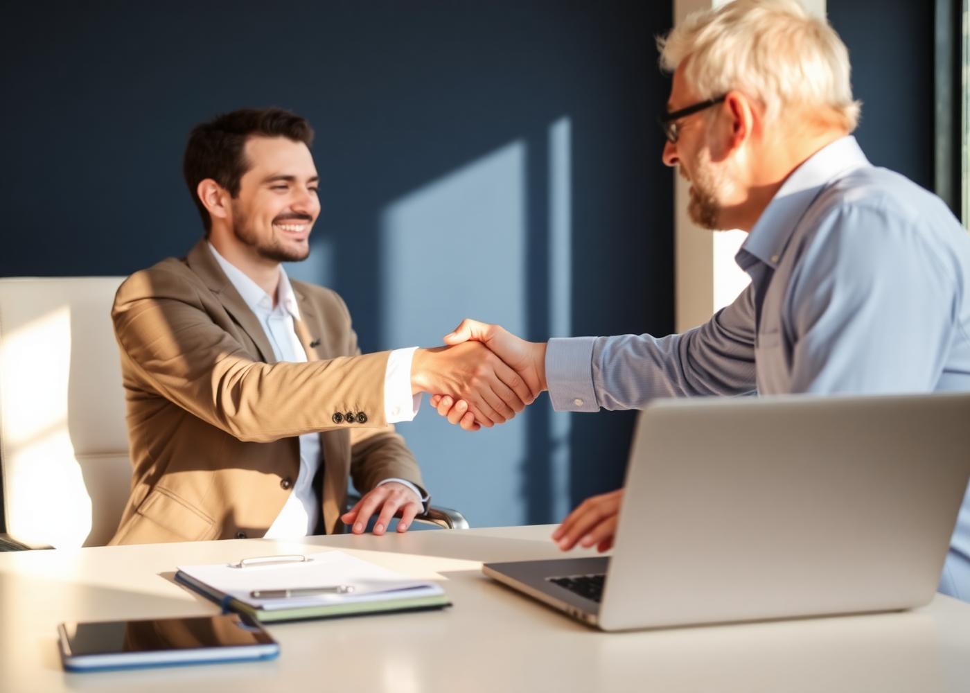 Mortgage broker shaking hands with a client