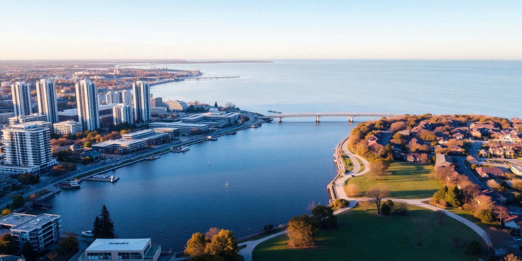 Aerial view of Burlington Ontario waterfront